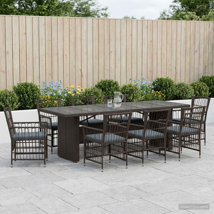 Buiten eettafelset 9 st Zwart poly rattan