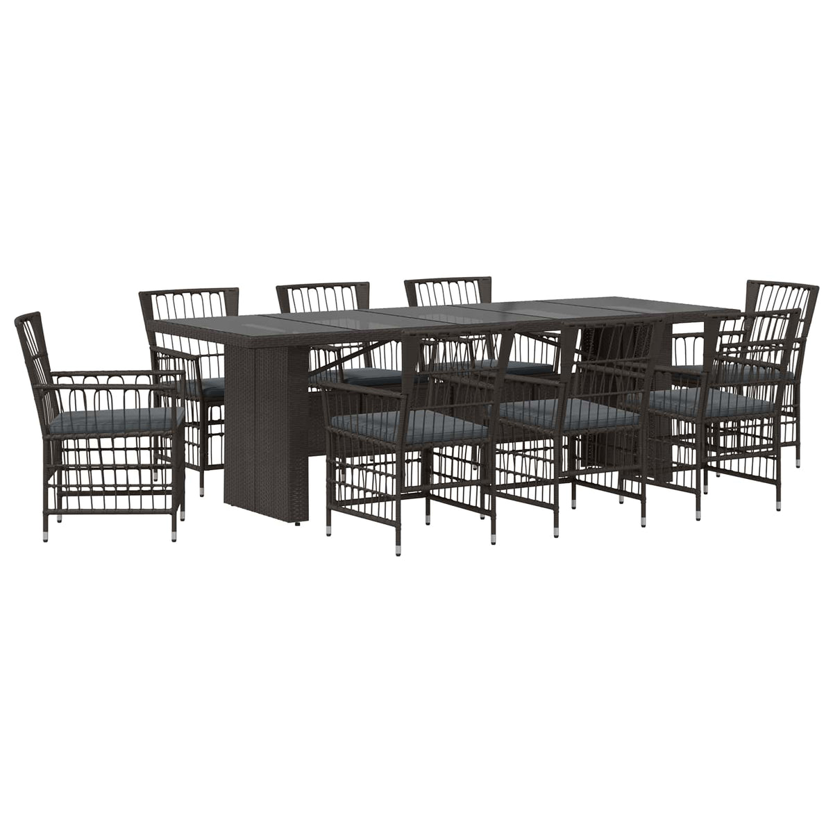Buiten eettafelset 9 st Zwart poly rattan