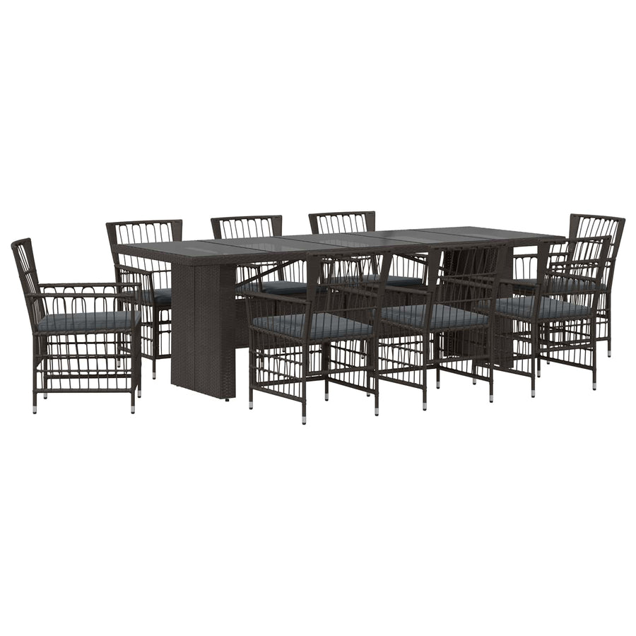 Buiten eettafelset 9 st Zwart poly rattan