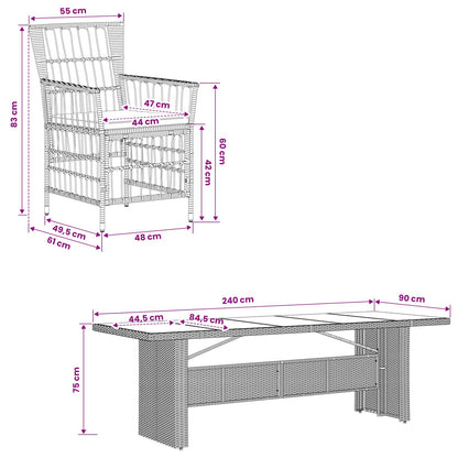 Buiten eettafelset 9 st Zwart poly rattan