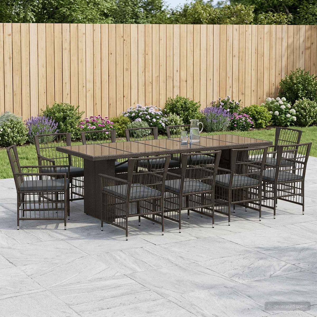 Buiten eettafelset 11 st Zwart poly rattan