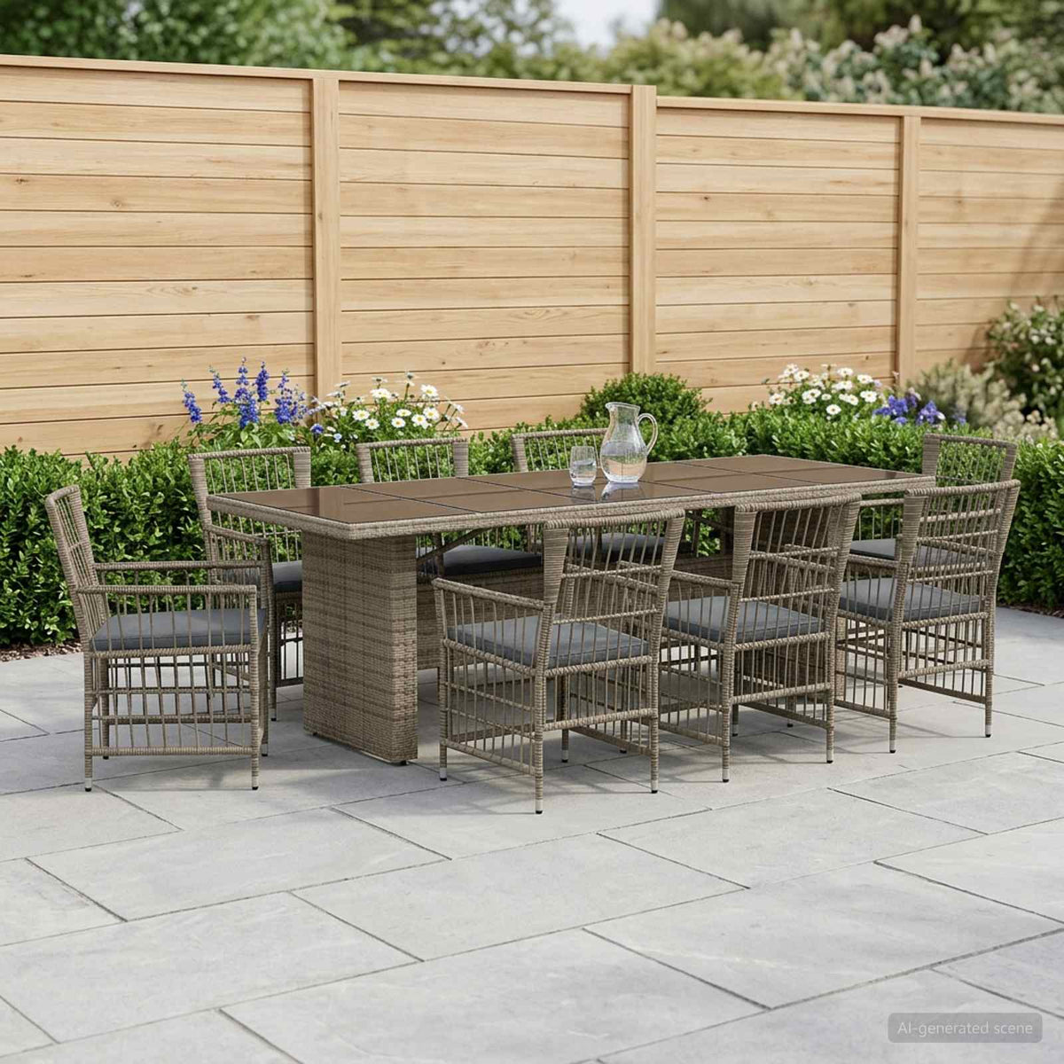 Buiten eettafelset 9 st Grijs poly rattan