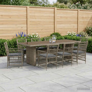 Eettafelset poly rattan grijs 9-delig 240x90x75 cm