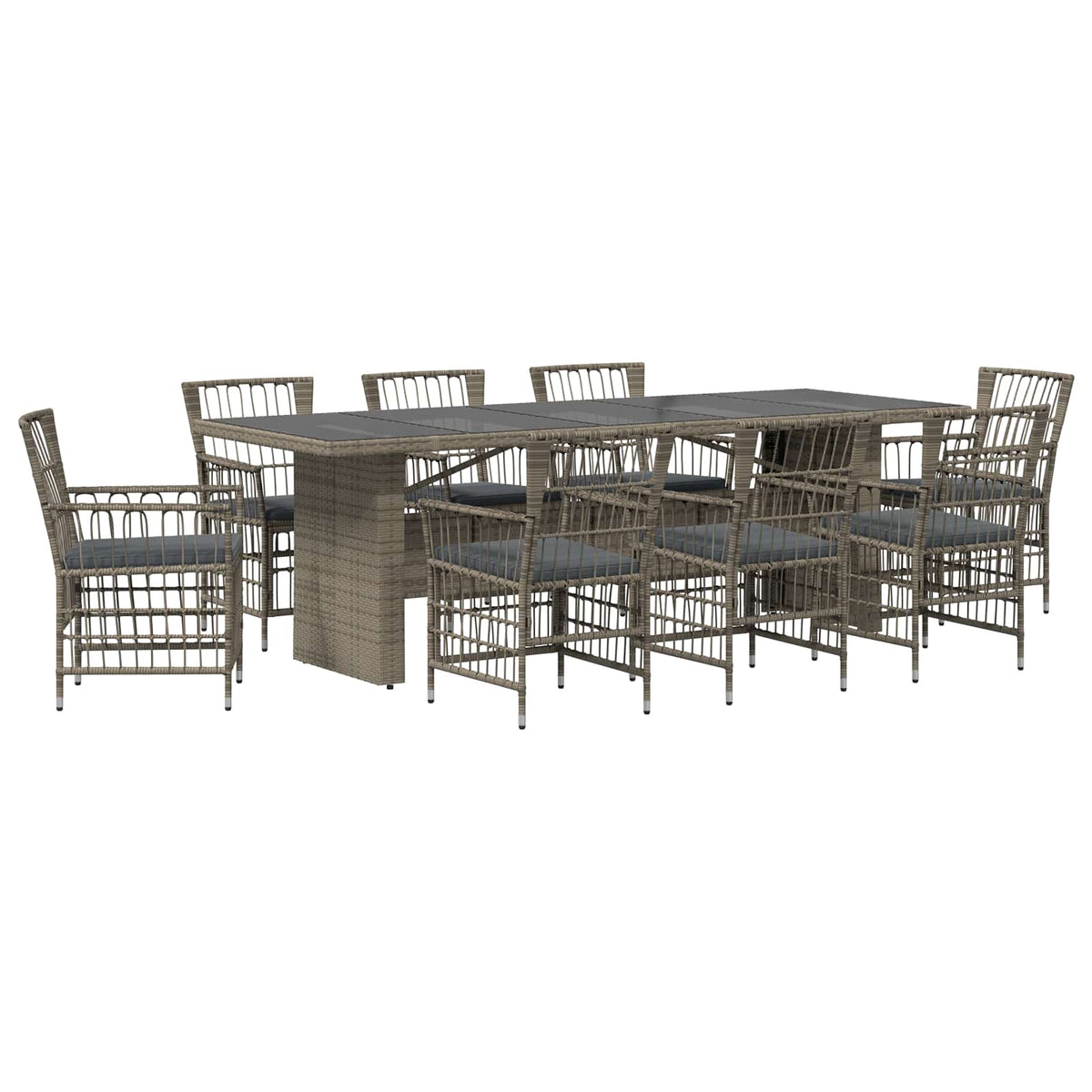 Buiten eettafelset 9 st Grijs poly rattan