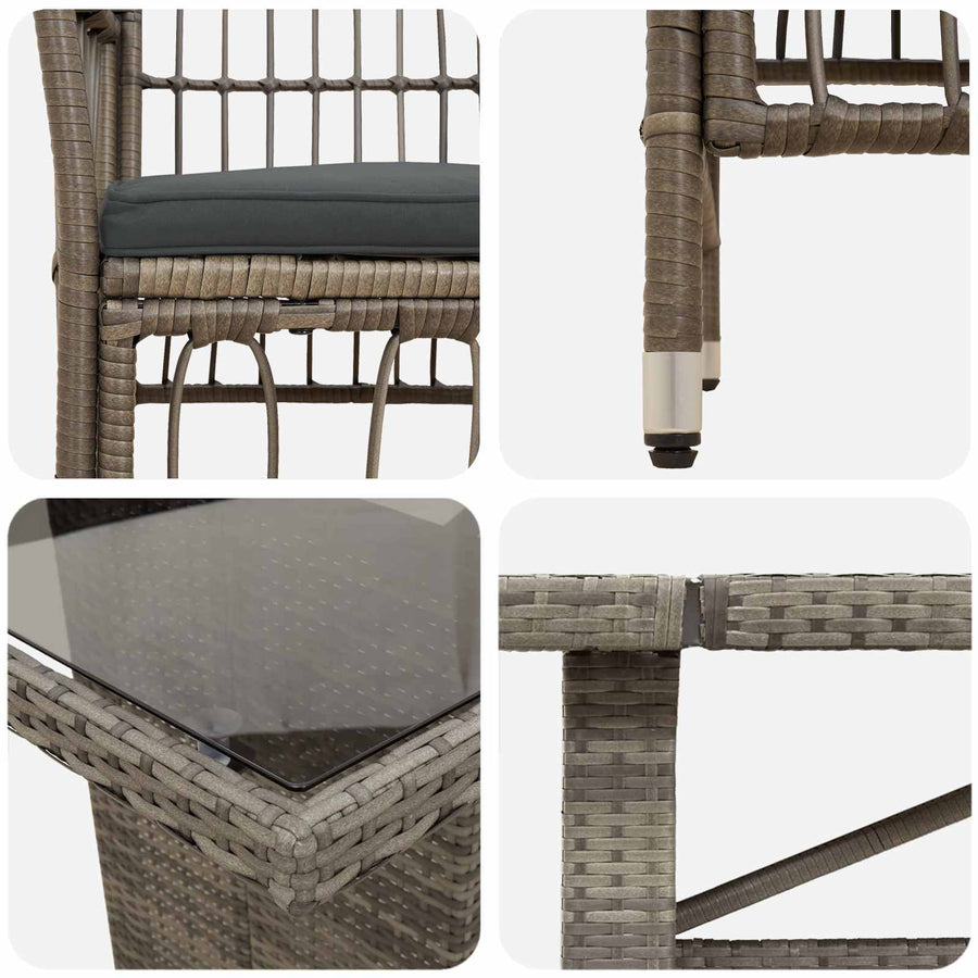Buiten eettafelset 11 st Grijs poly rattan