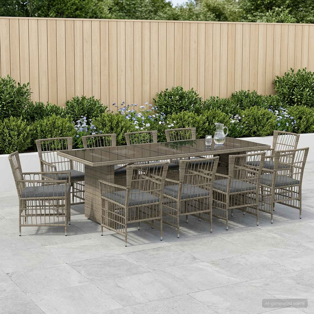 Buiten eettafelset 11 st Grijs poly rattan