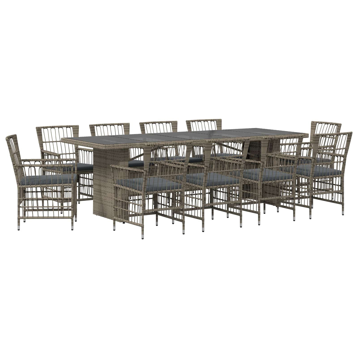 Buiten eettafelset 11 st Grijs poly rattan