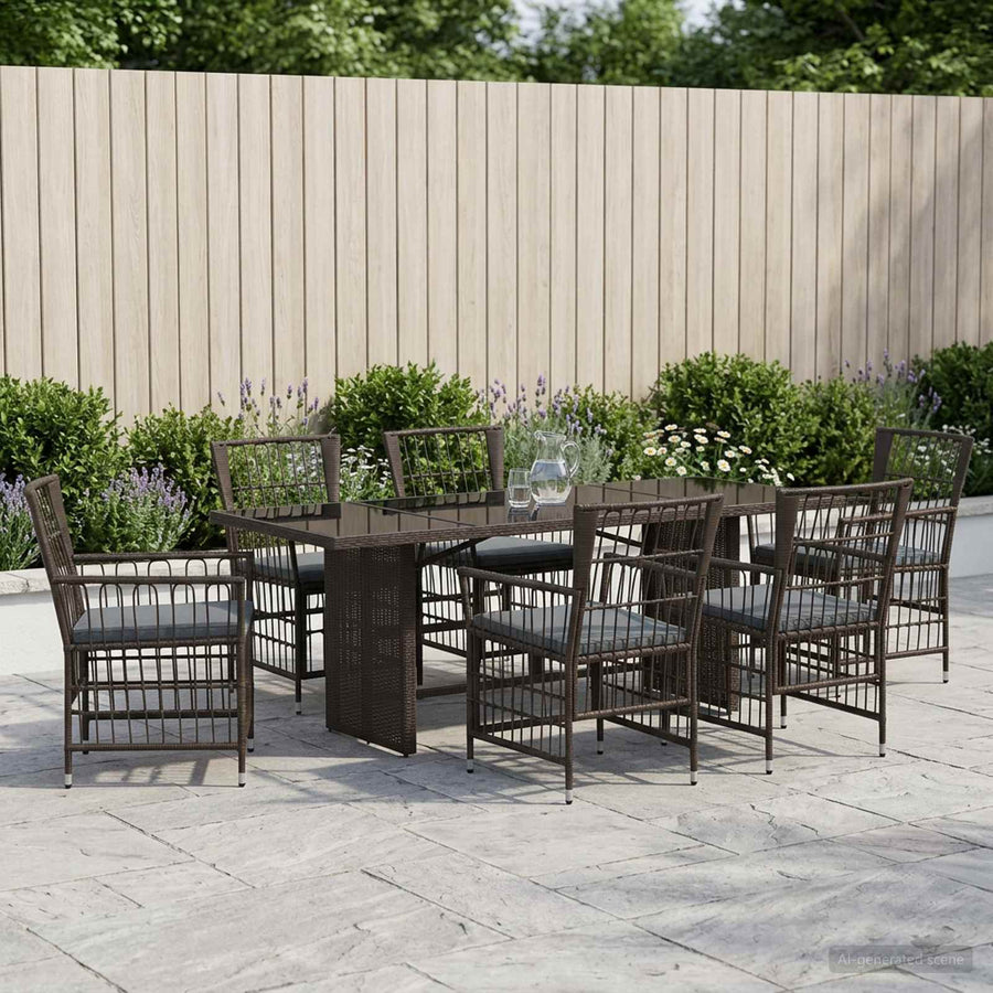 Buiten eettafelset 7 st Zwart poly rattan
