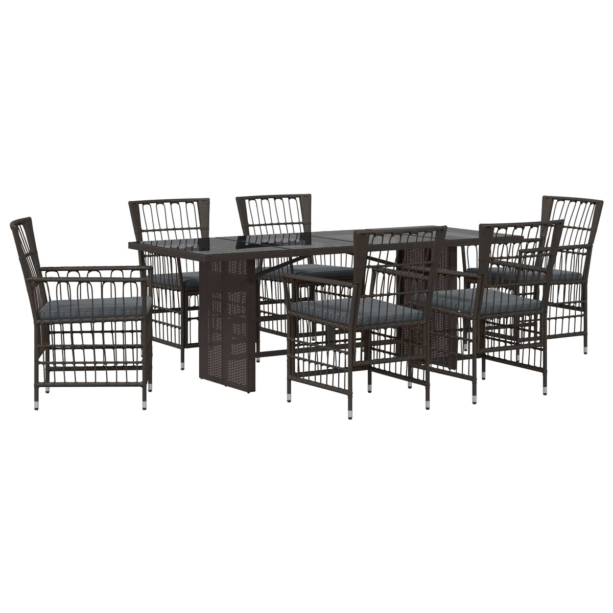 Buiten eettafelset 7 st Zwart poly rattan