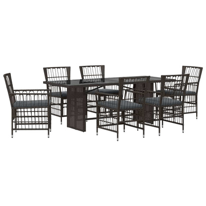 Buiten eettafelset 7 st Zwart poly rattan