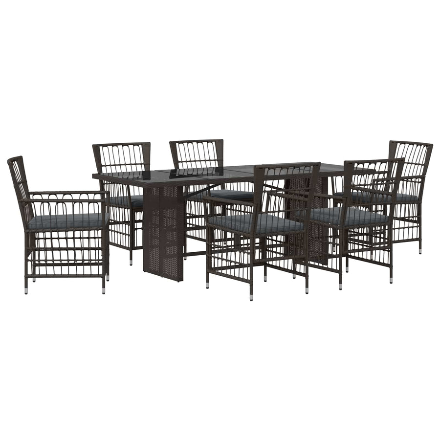 Buiten eettafelset 7 st Zwart poly rattan