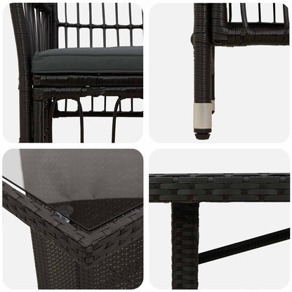 Buiten eettafelset 9 st Zwart poly rattan