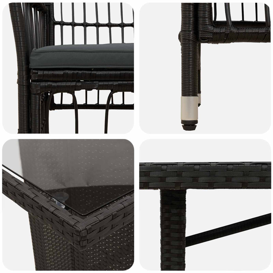 Buiten eettafelset 9 st Zwart poly rattan
