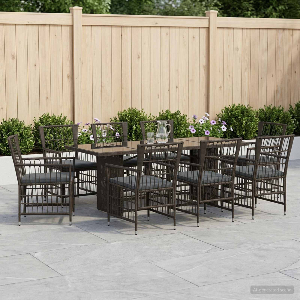 Buiten eettafelset 9 st Zwart poly rattan