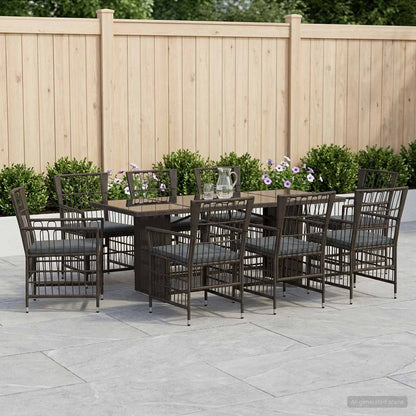 Buiten eettafelset 9 st Zwart poly rattan