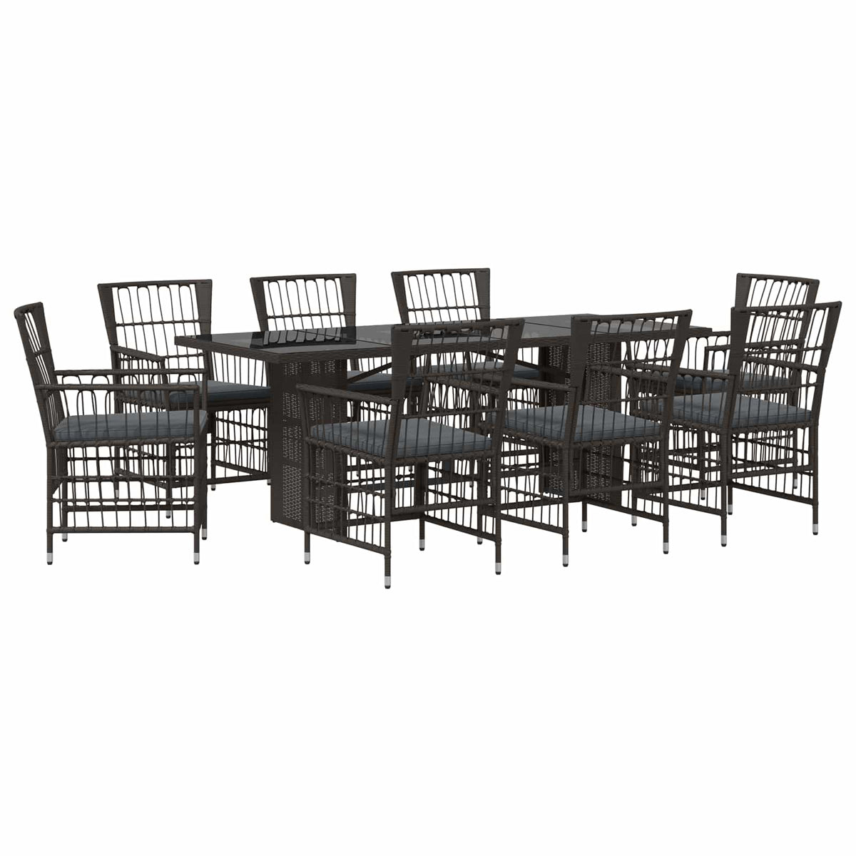 Buiten eettafelset 9 st Zwart poly rattan