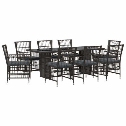 Buiten eettafelset 9 st Zwart poly rattan