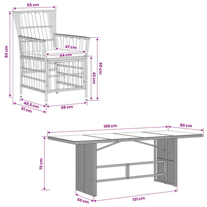 Buiten eettafelset 9 st Zwart poly rattan