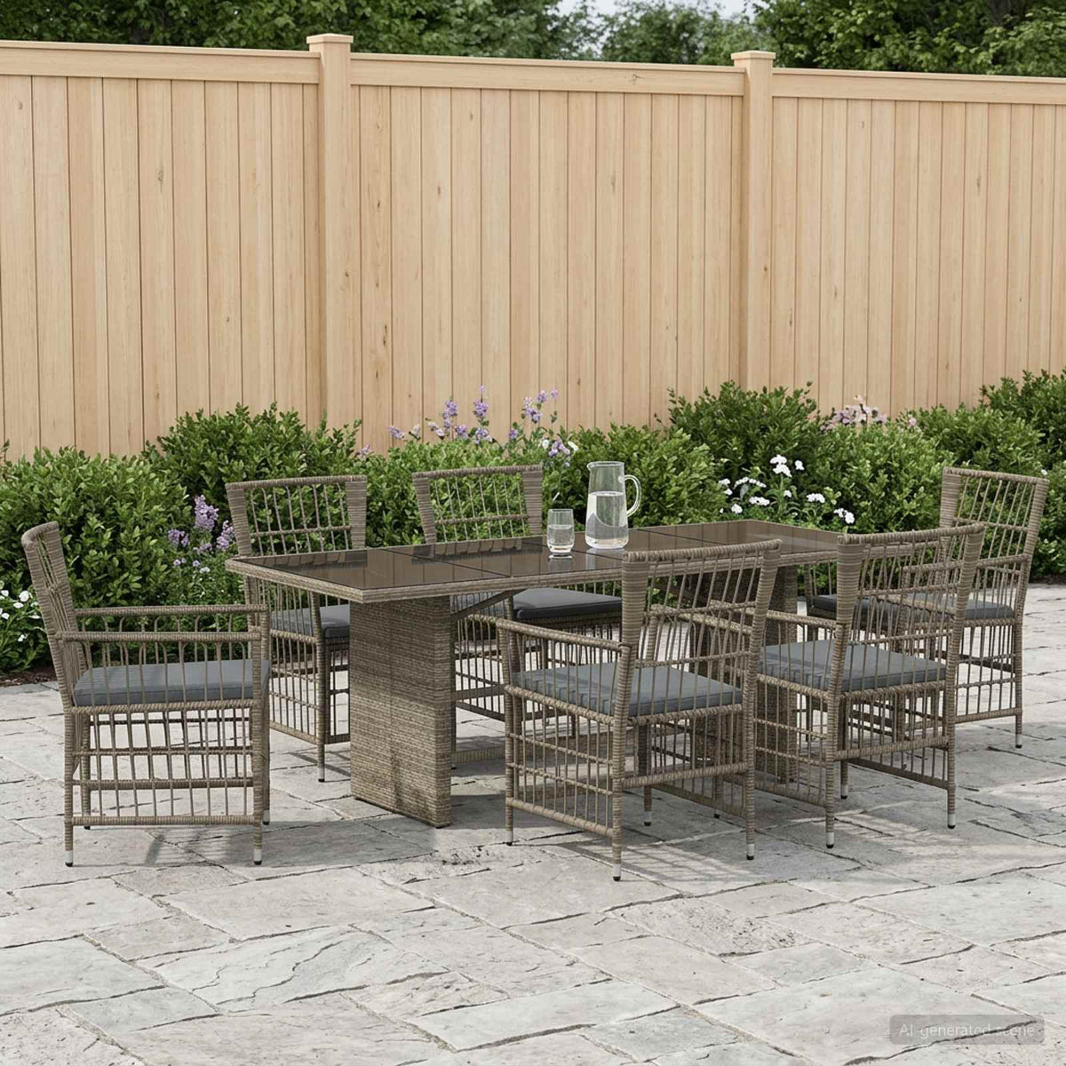 Buiten eettafelset 7 st Grijs poly rattan