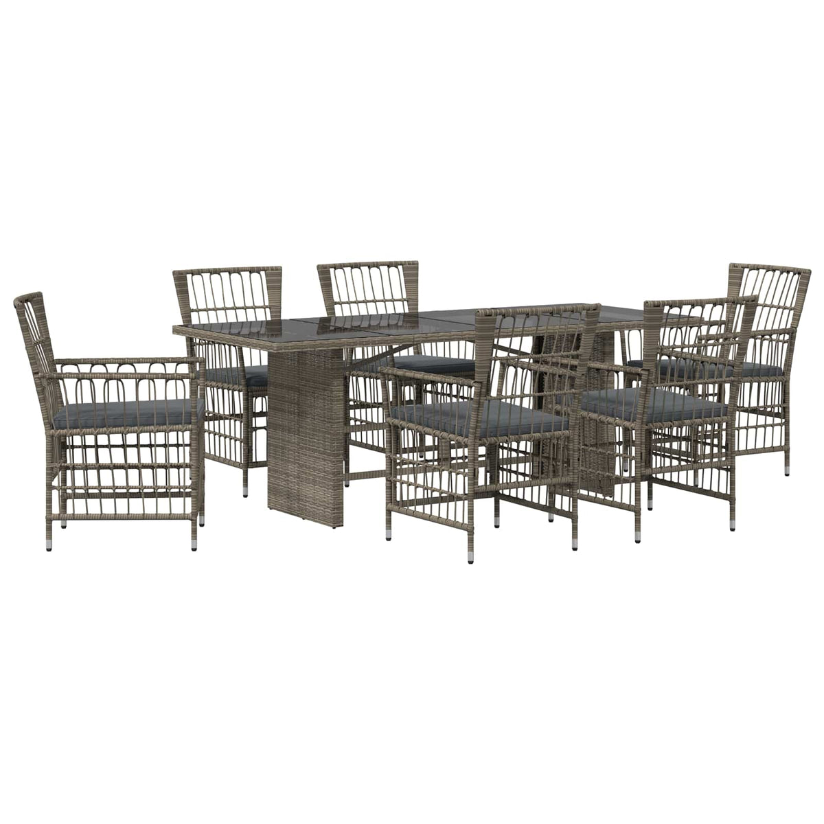 Buiten eettafelset 7 st Grijs poly rattan