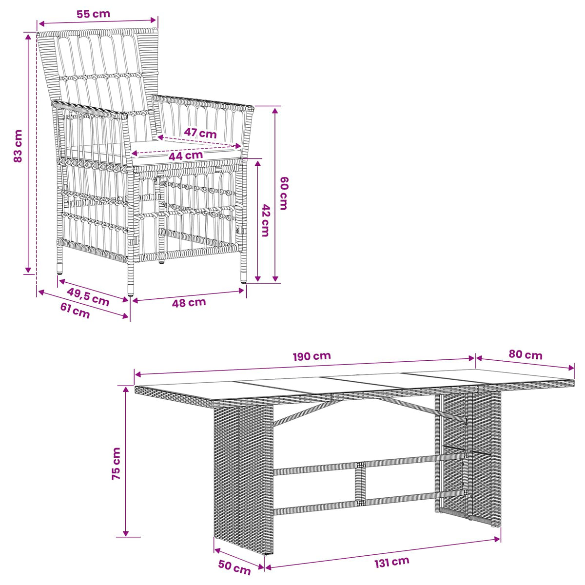Buiten eettafelset 7 st Grijs poly rattan
