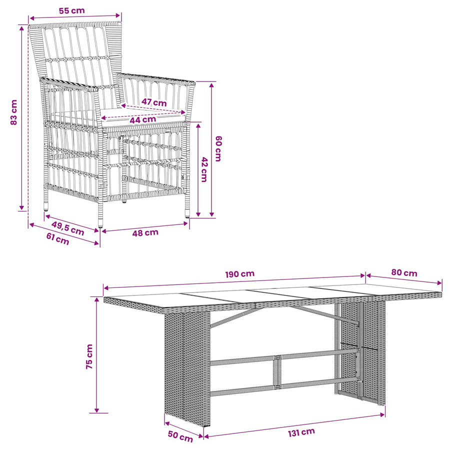 Buiten eettafelset 7 st Grijs poly rattan