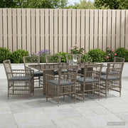 Eettafelset poly rattan grijs 9-delig 190x80x75 cm