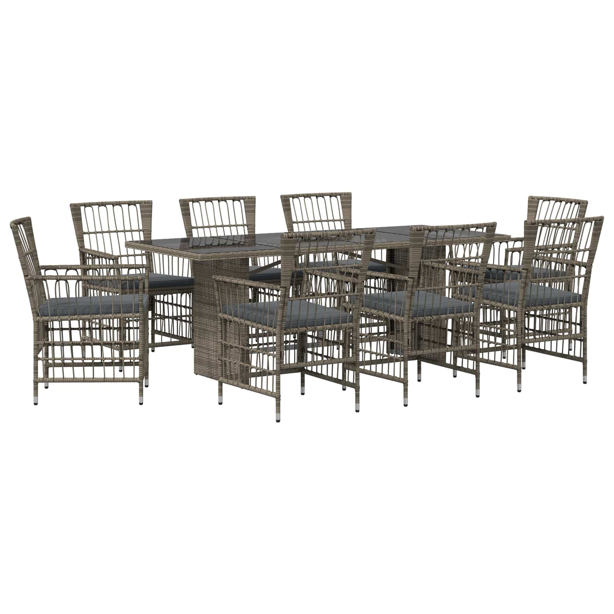 Buiten eettafelset 9 st Grijs poly rattan
