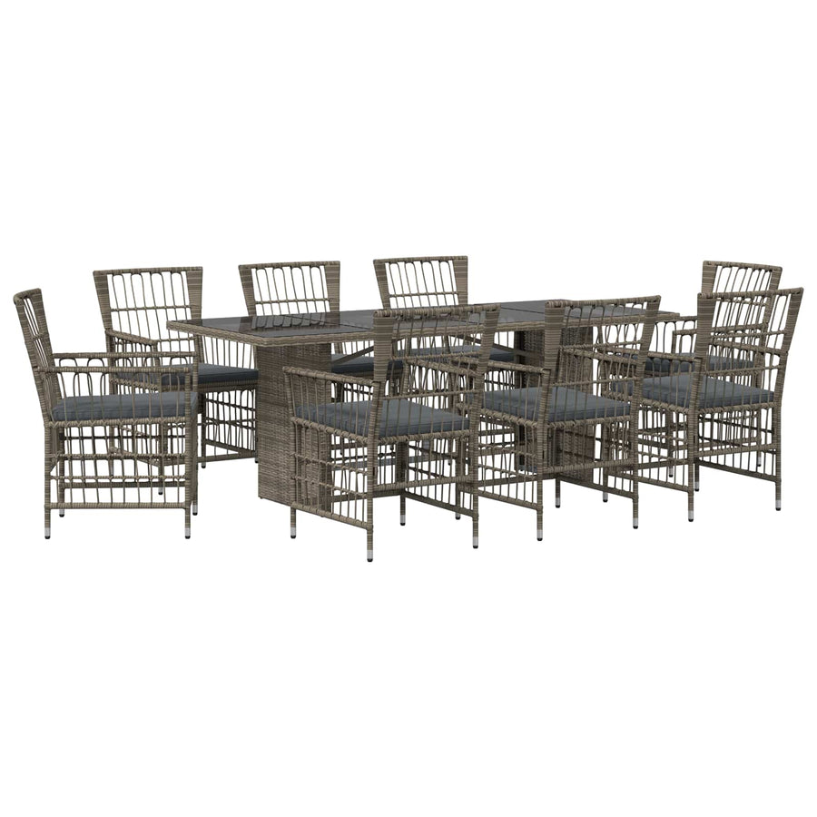 Buiten eettafelset 9 st Grijs poly rattan