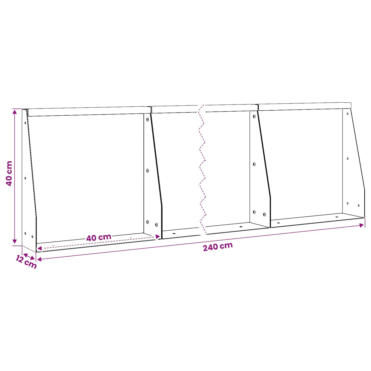 Keerwand 6 st 40 x 12 x 40 cm Roestvrij staal zilver