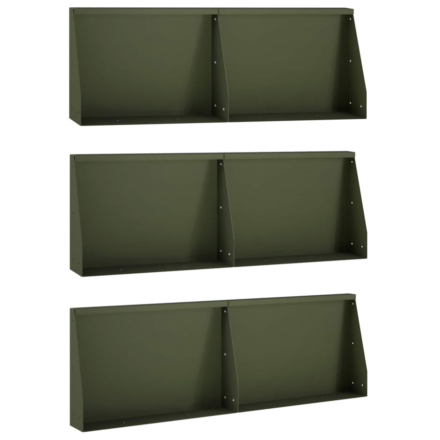 Keerwand 6 st 60 x 12 x 30 cm Staal Olijfgroen