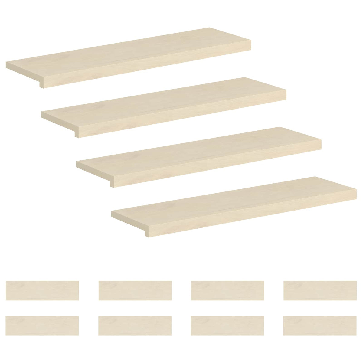 Trap Tread 12 st 90 x 30 x 2 cm Wit Massief Eikenhout