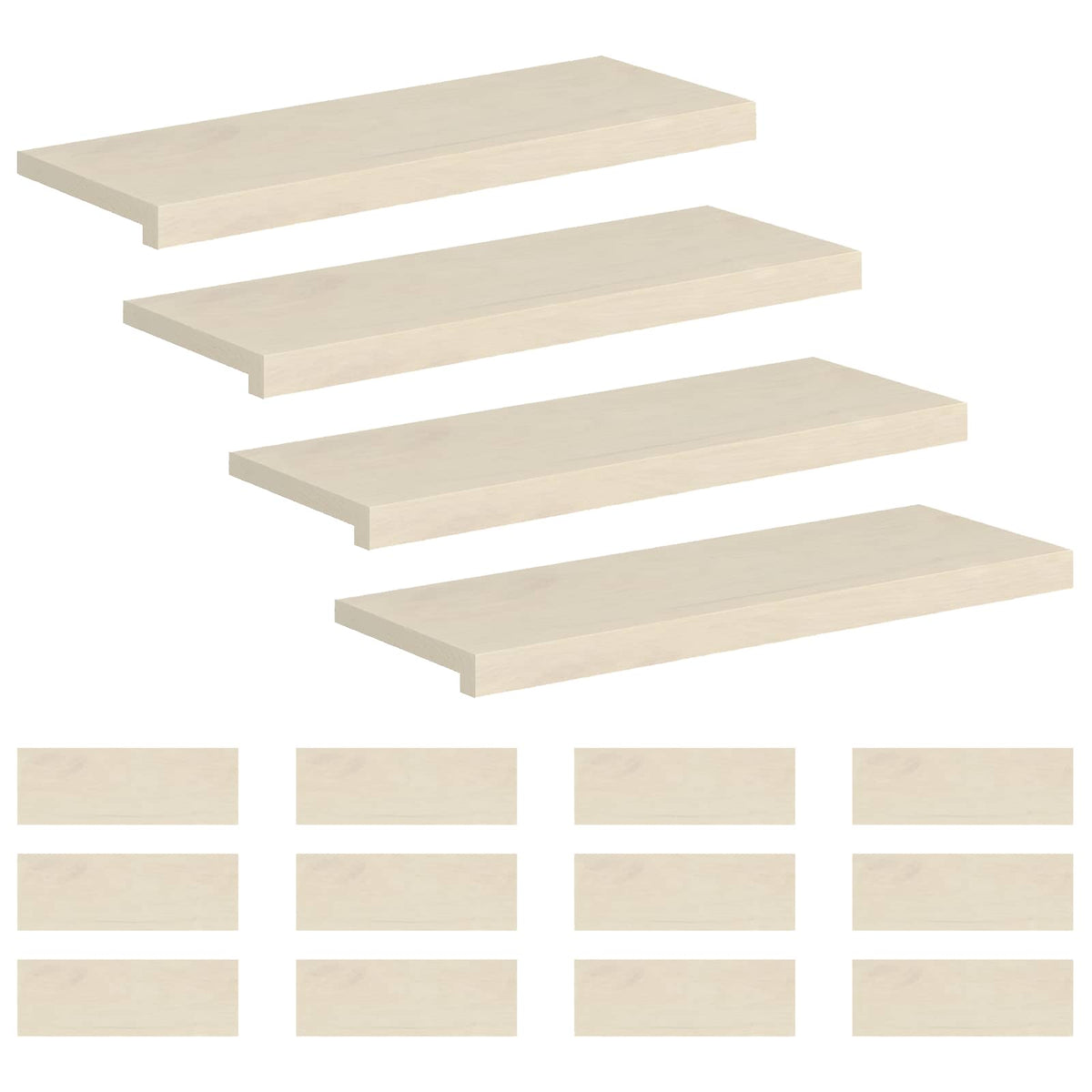 Trap Tread 16 st 80 x 30 x 2 cm Wit Massief Eikenhout