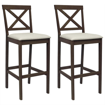 Barkruk 2 st Lichtbruin en Beige Massief Rubberhout en Stof