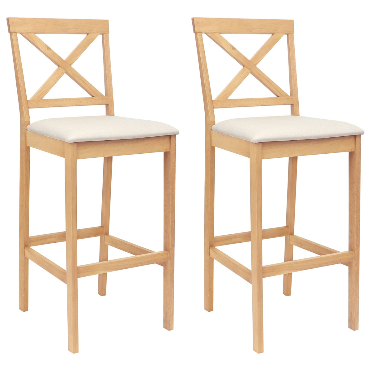 Barkruk 2 st Naturel en Beige Massief Rubberhout en Stof