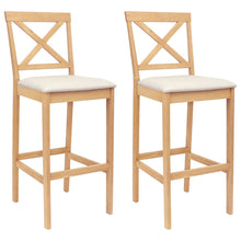 Barkruk 2 st Naturel en Beige Massief Rubberhout en Stof