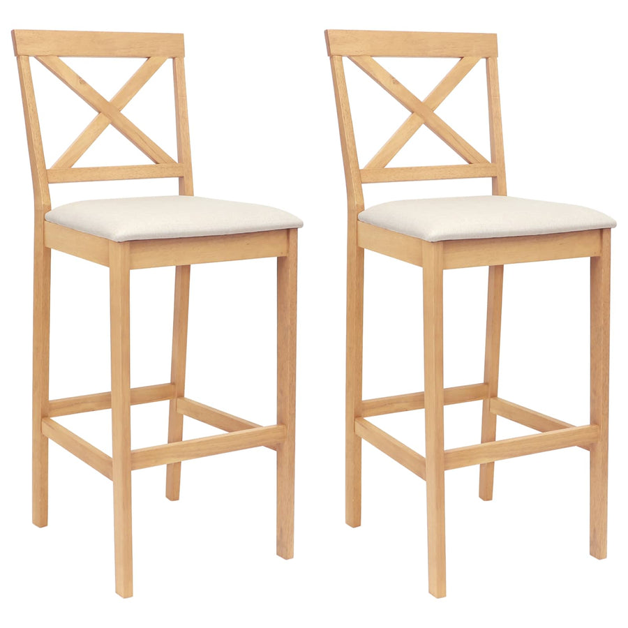 Barkruk 2 st Naturel en Beige Massief Rubberhout en Stof