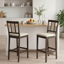 Barkruk 2 st Lichtbruin en Beige Massief Rubberhout en Stof