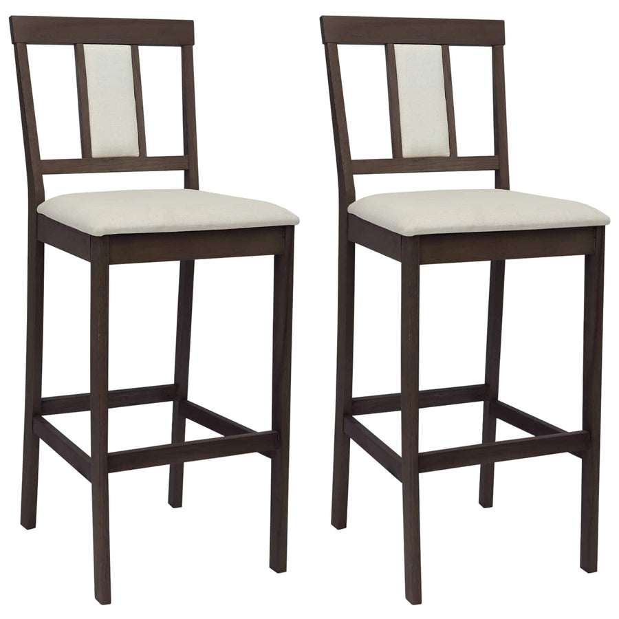 Barkruk 2 st Lichtbruin en Beige Massief Rubberhout en Stof