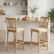 Barkruk 2 st Natuurlijk en Beige Massief Rubberhout en Stof