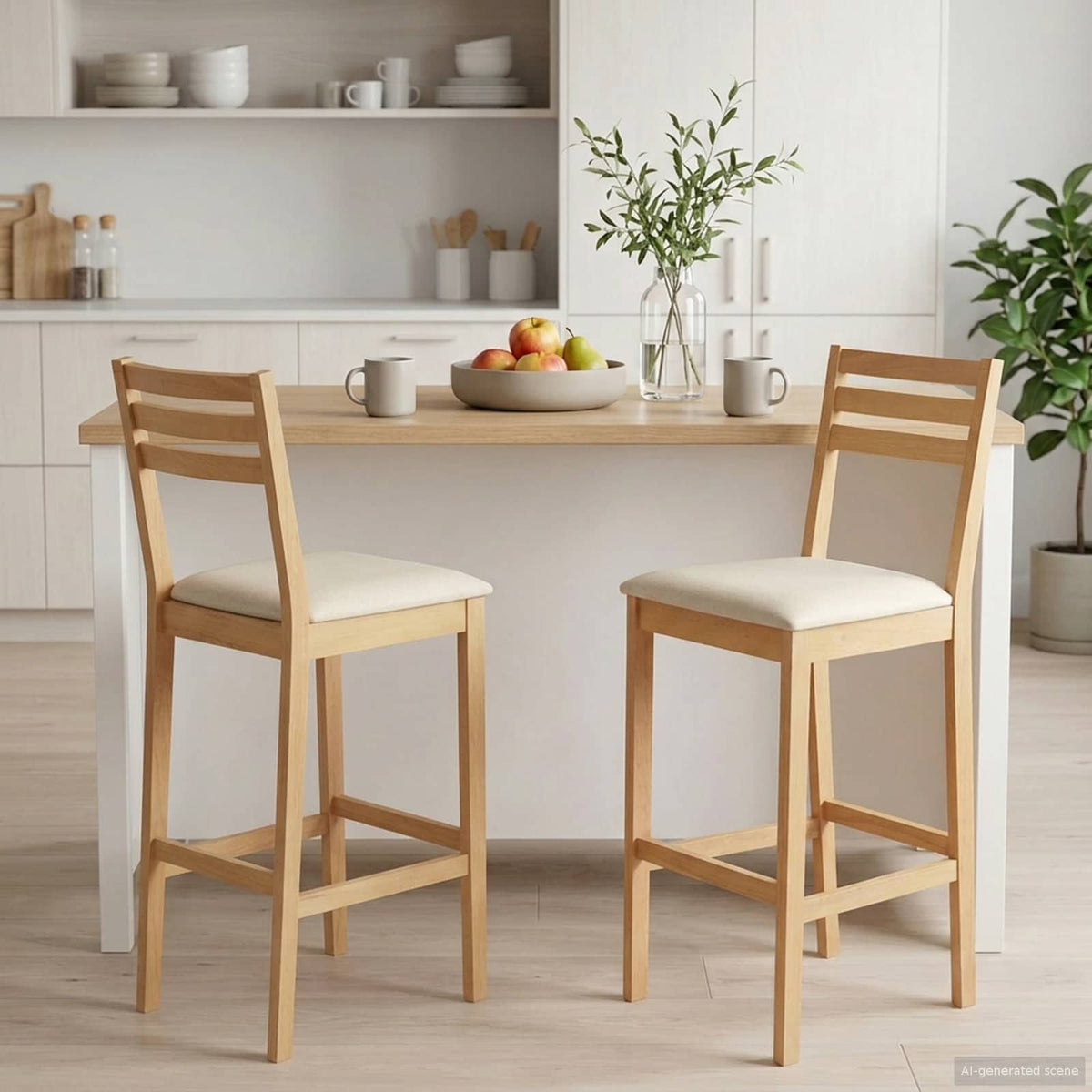 Barkruk 2 st Natuurlijk en Beige Massief Rubberhout en Stof