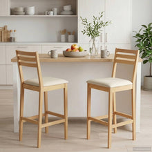 Barkruk 2 st Natuurlijk en Beige Massief Rubberhout en Stof