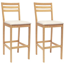 Barkruk 2 st Natuurlijk en Beige Massief Rubberhout en Stof