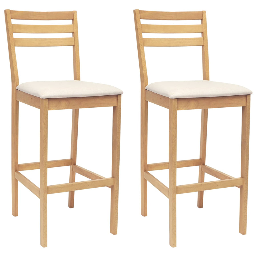 Barkruk 2 st Natuurlijk en Beige Massief Rubberhout en Stof
