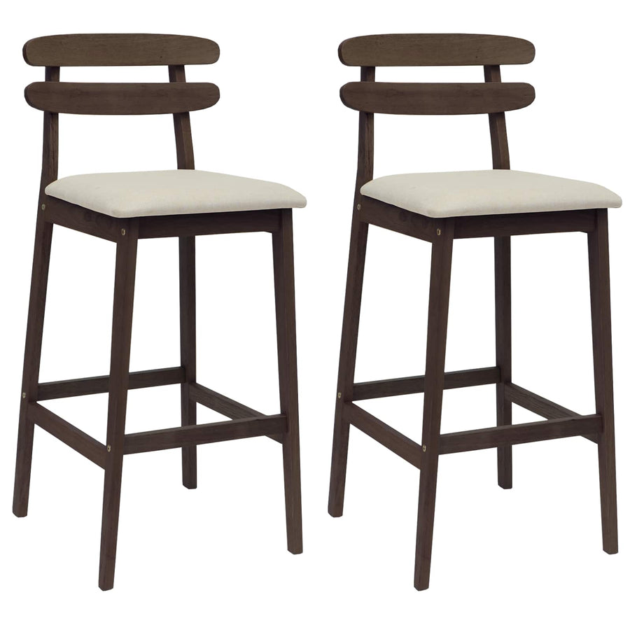 Barkruk 2 st Lichtbruin en Beige Massief Rubberhout en Stof