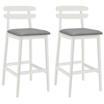 Barkruk 2 st Wit en Grijs Massief Rubberhout en Stof