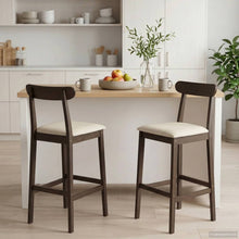 Barkruk 2 st Lichtbruin en Beige Massief Rubberhout en Stof