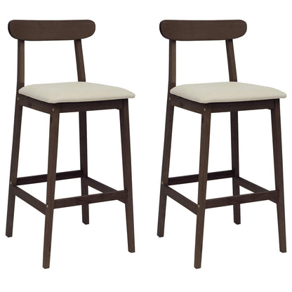Barkruk 2 st Lichtbruin en Beige Massief Rubberhout en Stof