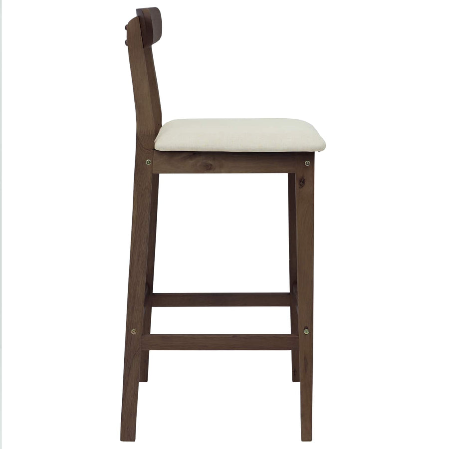 Barkruk 2 st Lichtbruin en Beige Massief Rubberhout en Stof