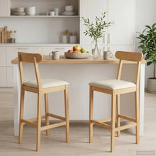 Barkruk 2 st Natuurlijk en Beige Massief Rubberhout en Stof